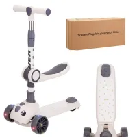 Самокат-трансформер трехколесный, колеса: PU со светом, размер: 58*29*67 см, цвет: серый