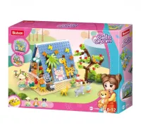 Конструктор пластик SLUBAN.Летний домик (341 дет.,3 фигуры,в кор.)(38X28,5X6,7)