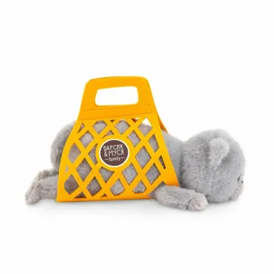 Кот Барсик в сумке серый 35 см