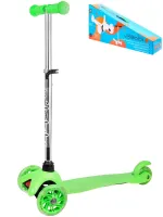 Самокат 3-х колесный зеленый  (54*11*51-70) кол. 11/7,8см,PU,передн.свет,до 60кг)в кор.