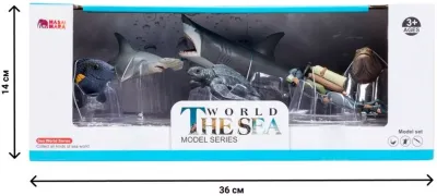 Фигурки игрушки серии “Мир морских животных“: Акула, рыба-хирург, кожистая черепаха, акула, рыба гру