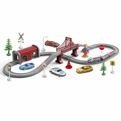 1TOY InterCity Express наб. жел.дорога “Город“ скорый электропоезд 3 вагона, тунель, мост, человечек