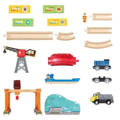 Деревянная железная дорога “Подъемно-погрузочная гавань“, 26 элементов 