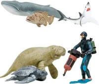 Фигурки игрушки серии “Мир морских животных“: Серый кит, ламантин, акула, кожистая черепаха, рыба гр