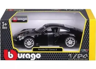 Машинка die-cast Porsche 911 Carrera S, чёрная, открывающиеся двери, Bburago