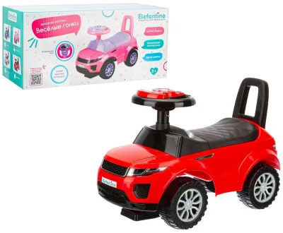 Машинка-каталка с ручкой управления, колеса пластик, свет. звук, цвет: желтый