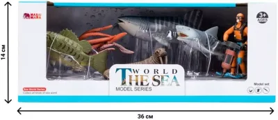 Фигурки игрушки серии “Мир морских животных“: Китовая акула, акула, морж, кальмар, окунь, дайвер (на