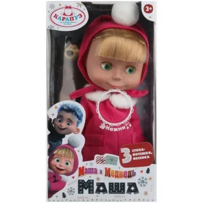 Кукла на бат озвуч Маша и Медведь маша 25 см, озвуч, зимняя одежда, кор КАРАПУЗ