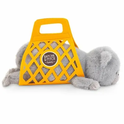 Кот Барсик в сумке серый 56 см