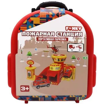 Портативный игровой набор - пожарная станция Funky Toys, красный, в наборе 32 предмета 