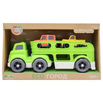 Эко-машинка 30 см, зеленый грузовик, с 2 мини машинками